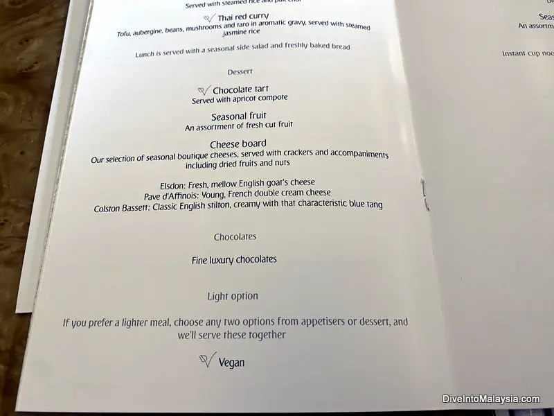 Emirates business class food and drinks menu
