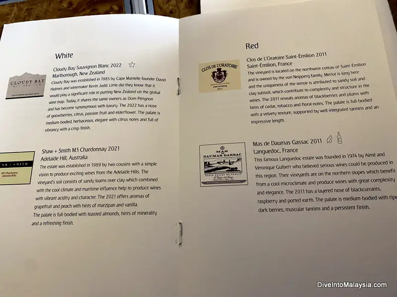 Emirates Boeing 777-300 business class wine menu