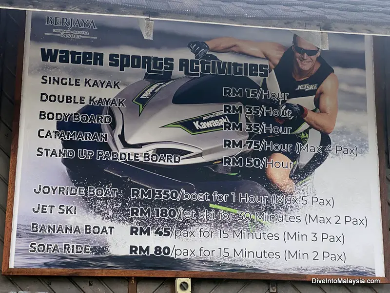 Berjaya Langkawi Watersport options and prices