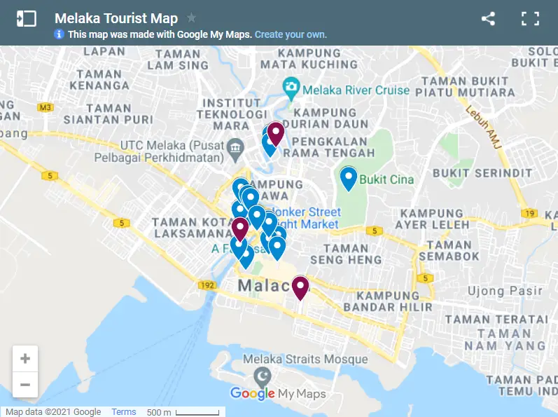 Best Places To Visit In Melaka map