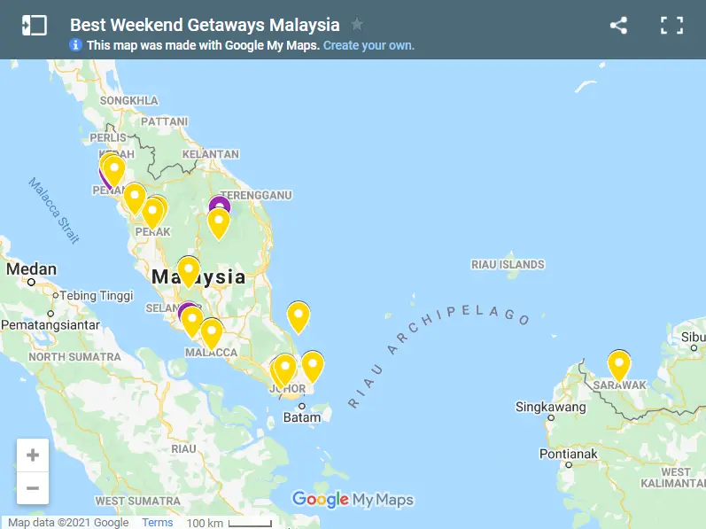 Best Weekend Getaways Malaysia map