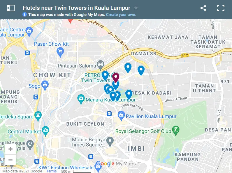 Hotels near Twin Towers in Kuala Lumpur map