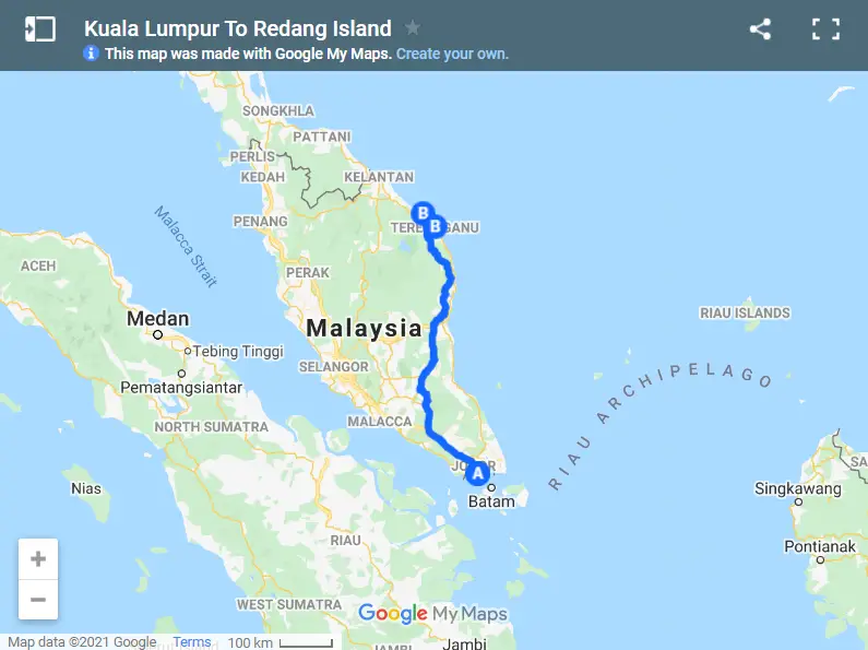 Kuala Lumpur To Redang Island map