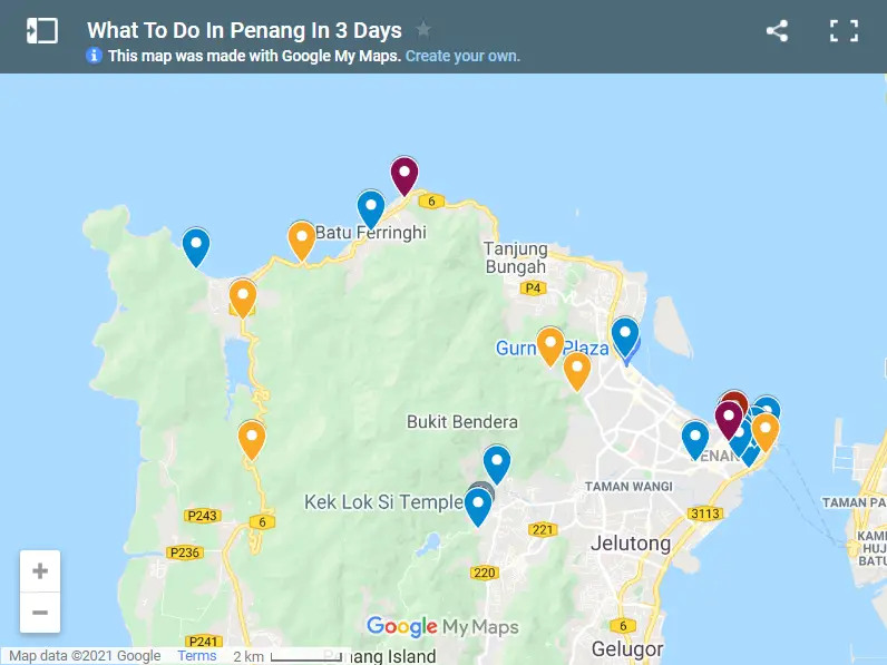 What To Do In Penang In 3 Days map